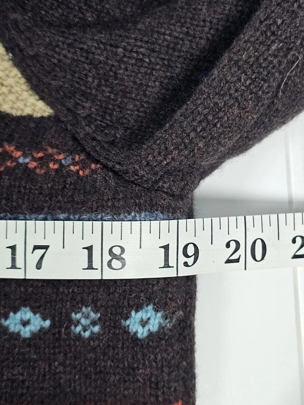 Crazy Horse 100% Wool Brown Orange Full-Zip Cardigan Southwest Fair Isle Size M